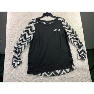 AB Studio‎ Women's Black Medium Polyester Top Chevron Sleeve